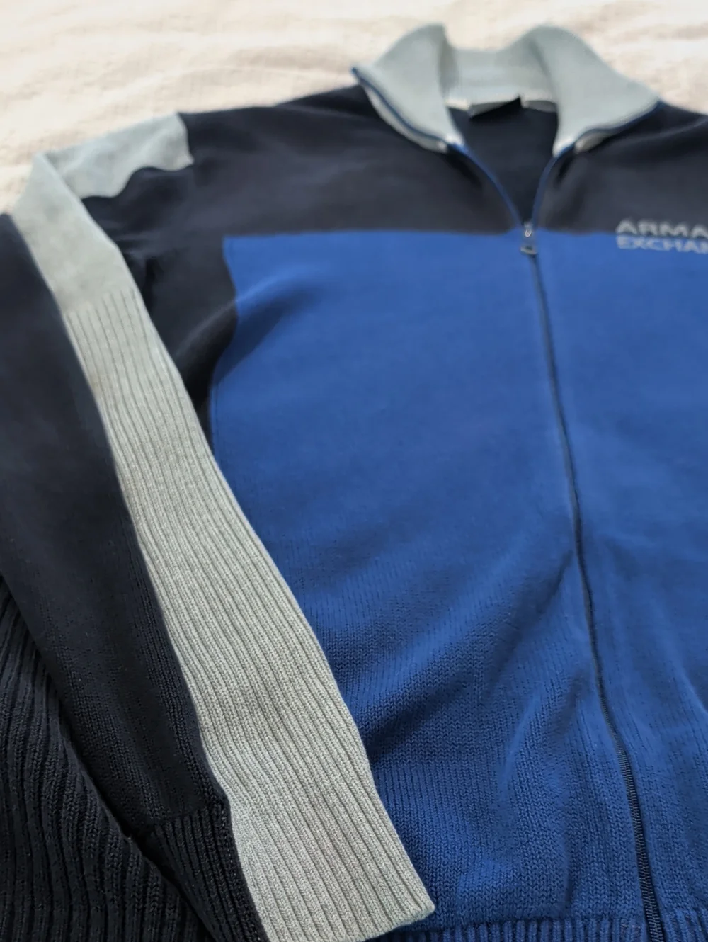 Armani Exchange Navy & Gray Full-Zip Knit Jacket